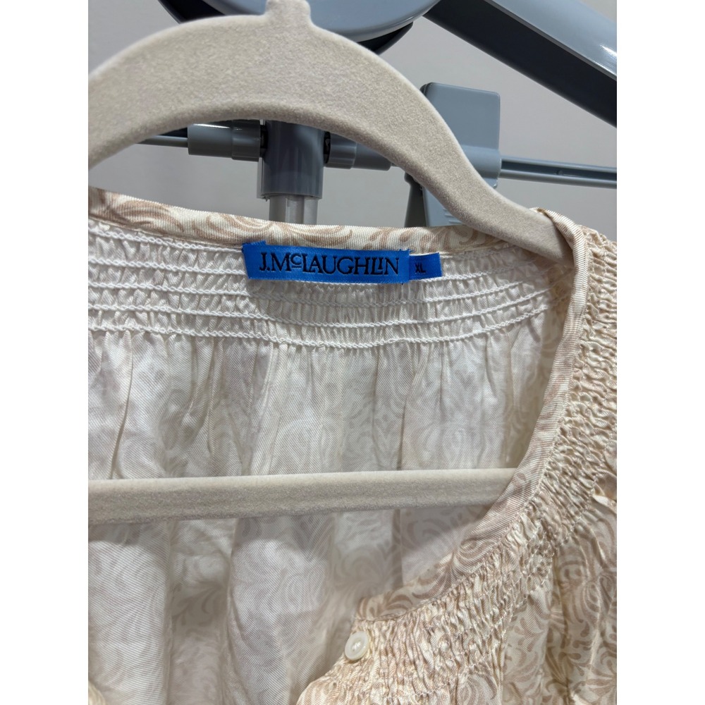 J Mclaughlin Constance Silk Blend Blouse Mini Drawing Room Off White Tan XL - Picture 2 of 7